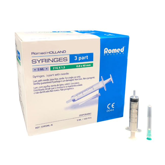 Romed 10ml injectiespuiten 21G met naald 800 stuks - Set van 8 doosjes