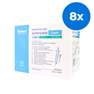 Romed Romed 10ml injectiespuiten 21G met naald 800 stuks - Set van 8 doosjes