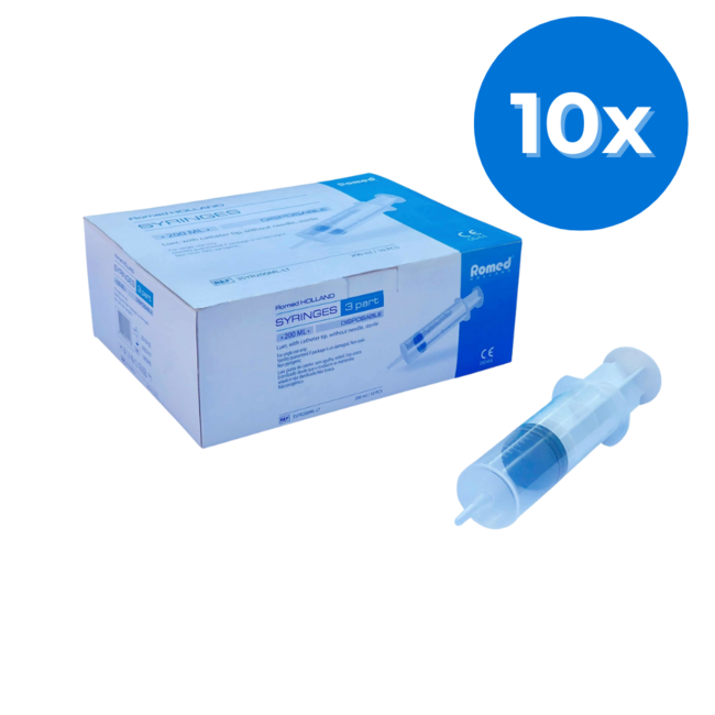 Romed 3-delige injectiespuiten steriel met cathetertip 200ML 100 stuks - Set van 10 doosjes