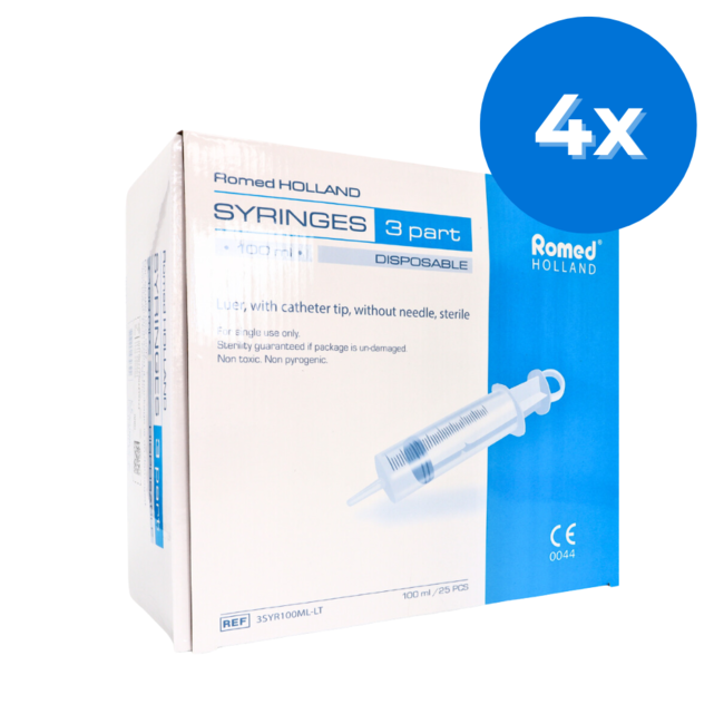 Romed 3-delige injectiespuiten 100ml 100 stuks - Set van 4 doosjes