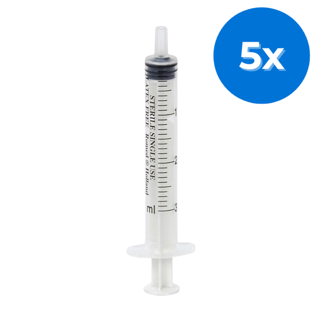 Romed 3-delige injectiespuiten 3ml luer slip 500 stuks - Set van 5 doosjes