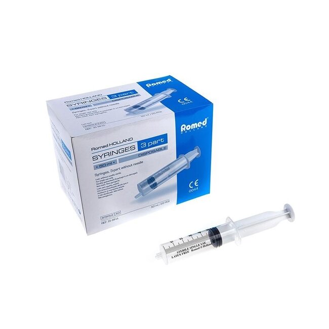 Romed 3-delige injectiespuiten 50ml luer lock 200 stuks - Set van 8 doosjes