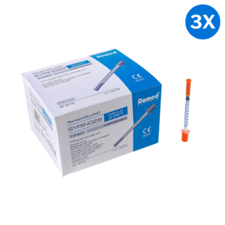 Romed Romed 3-piece insulin syringe with needle 100 pcs - Copy