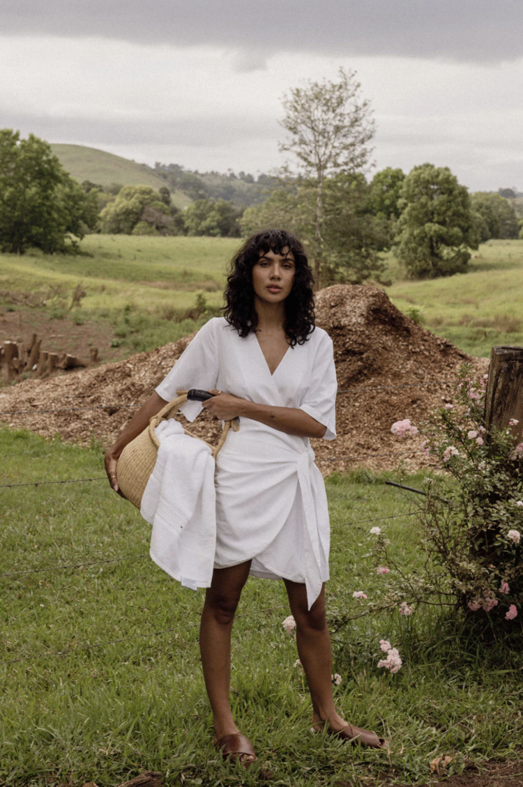 Rhythm Santorini Tie Front Mini Dress White