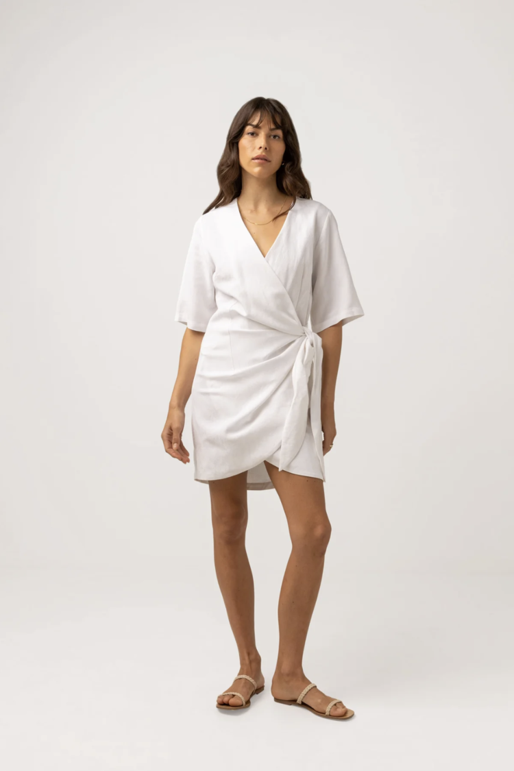Rhythm Santorini Tie Front Mini Dress White