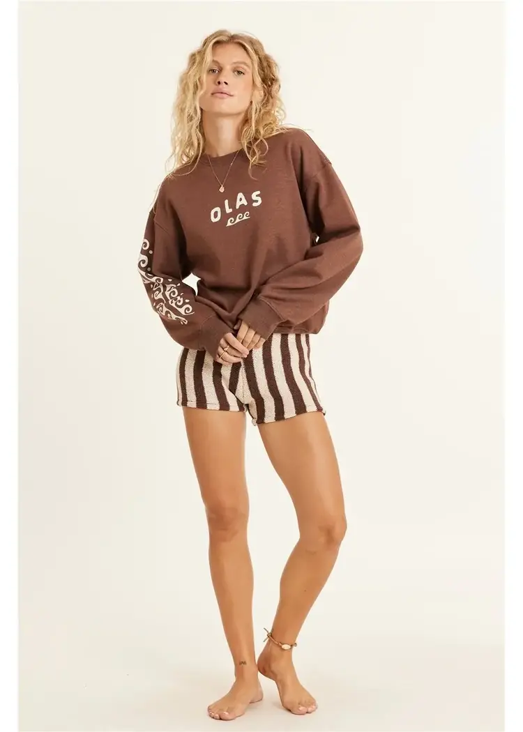 Sisstr Lucia Ls Fleece Crew Espresso Brown