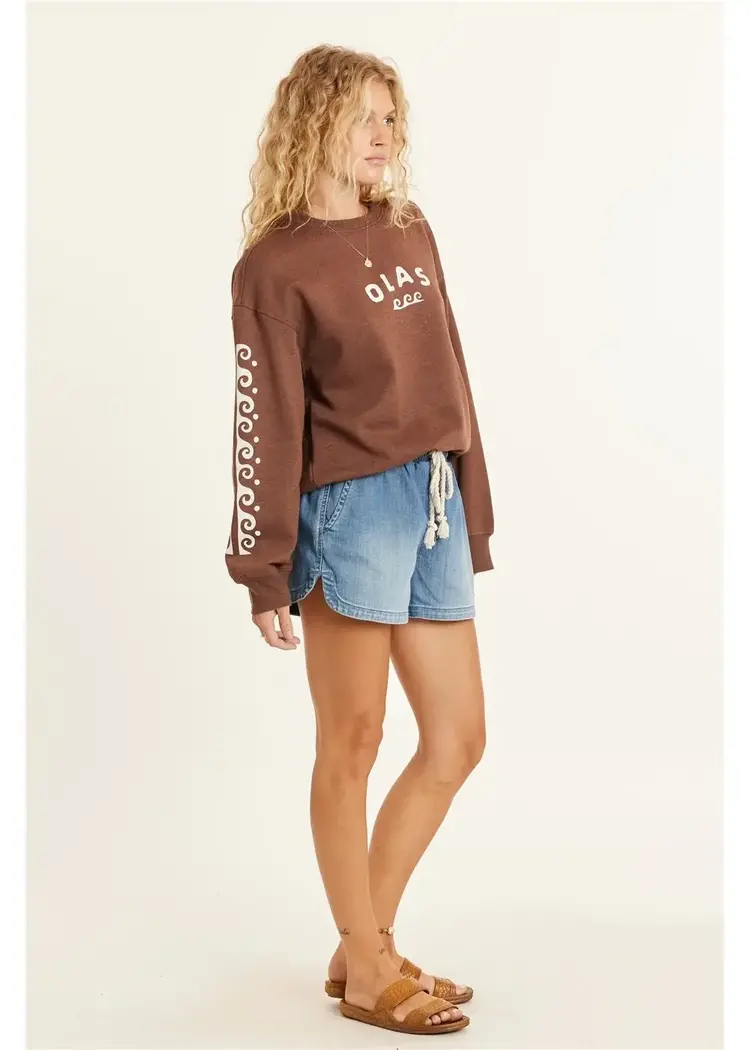 Sisstr Lucia Ls Fleece Crew Espresso Brown