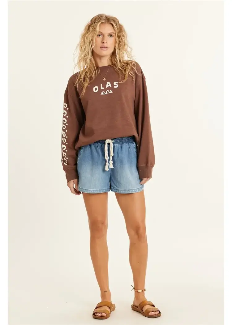 Sisstr Lucia Ls Fleece Crew Espresso Brown