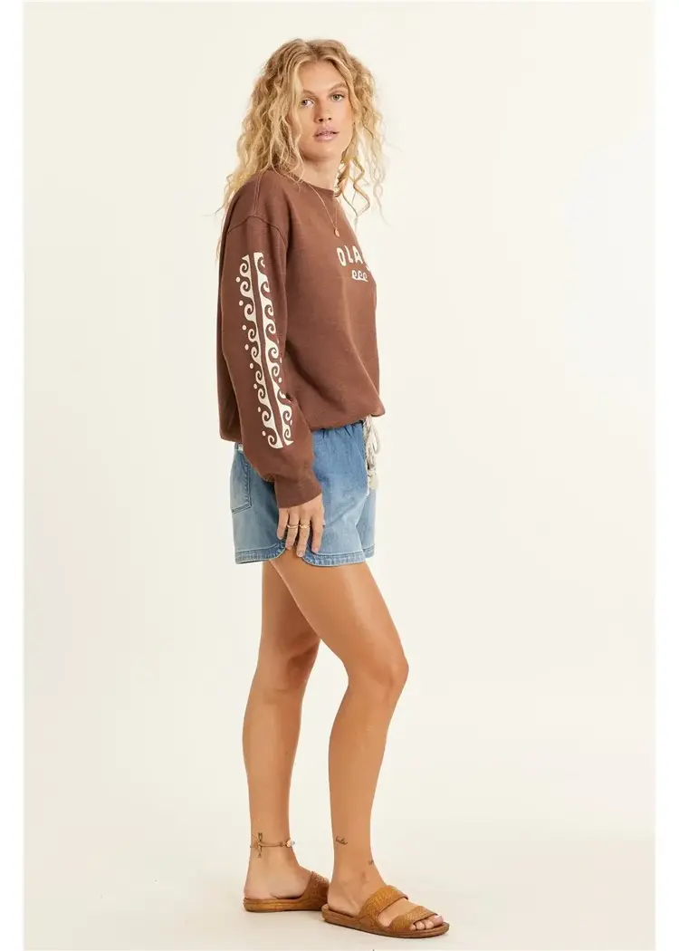 Sisstr Lucia Ls Fleece Crew Espresso Brown