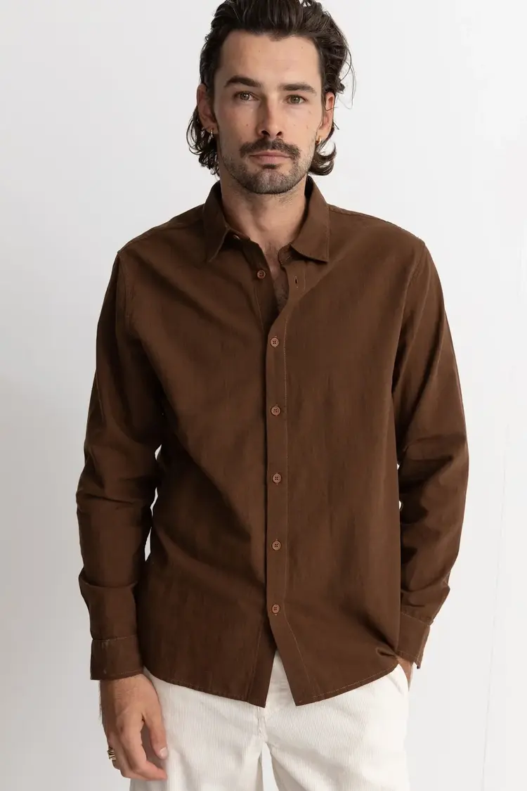 Rhythm Classic Linen Ls Shirt Chocolate