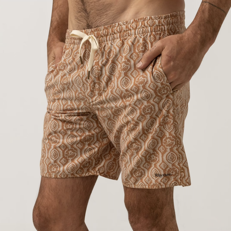 Rhythm Floral Stripe Beach Short Butterscotch