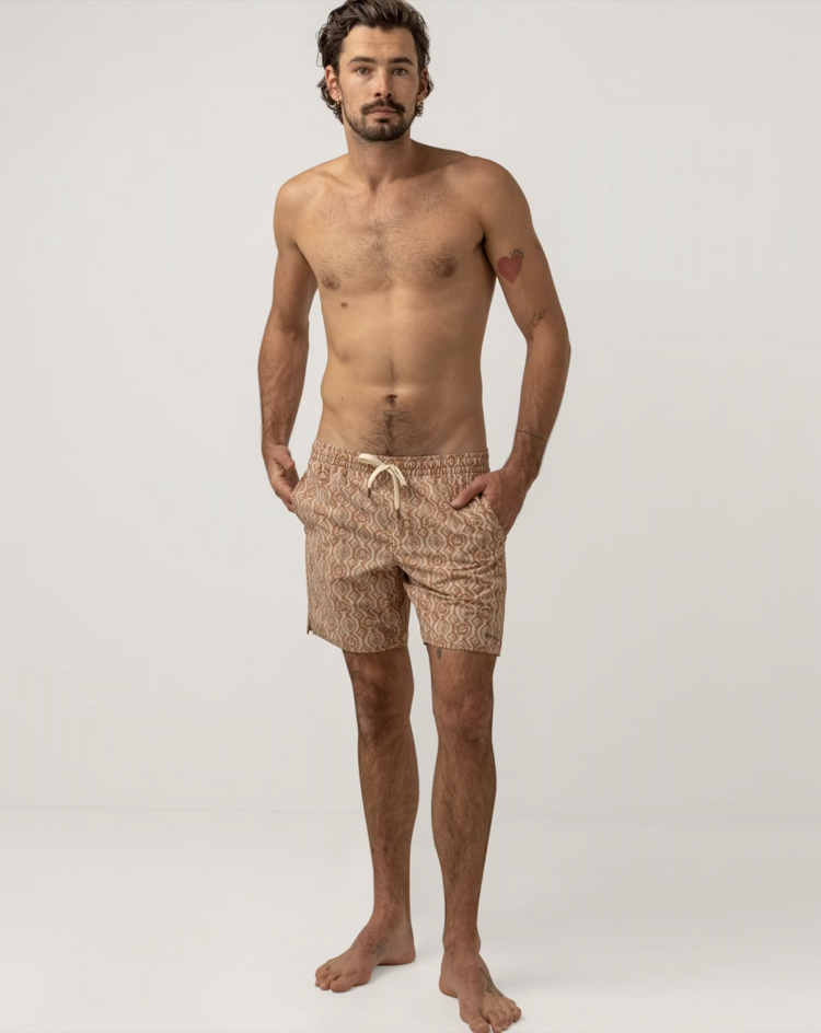 Rhythm Floral Stripe Beach Short Butterscotch