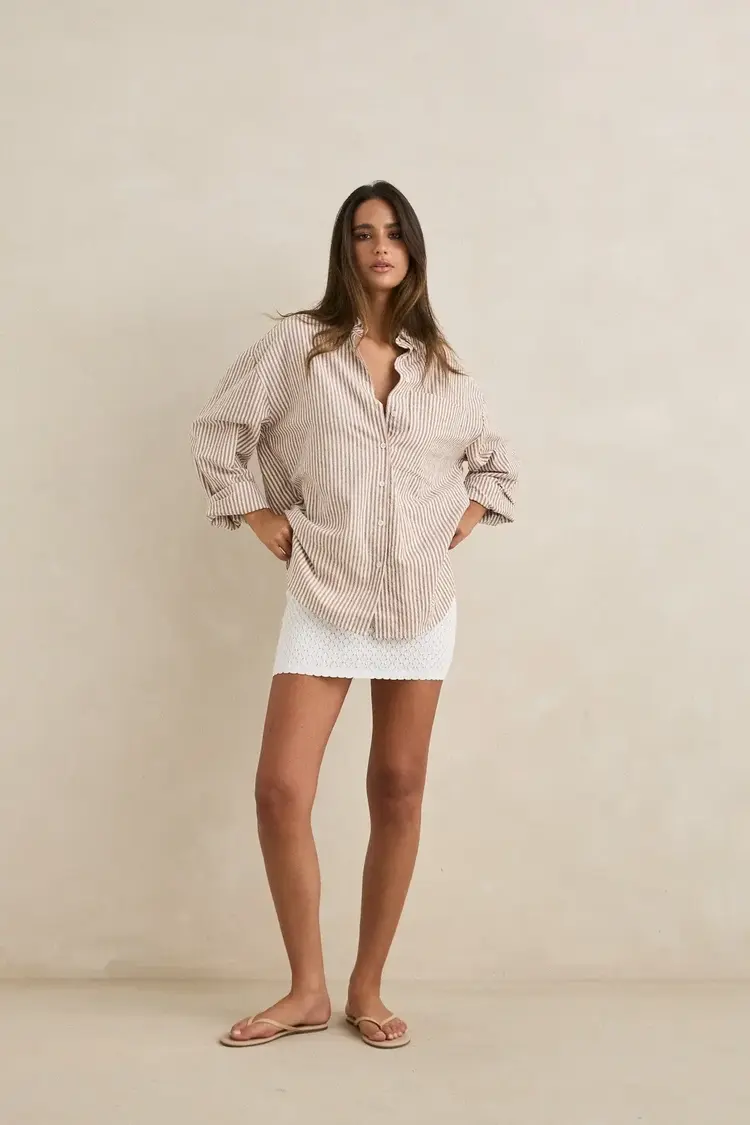 Rhythm Valley Stripe Oversized Shirt Tan