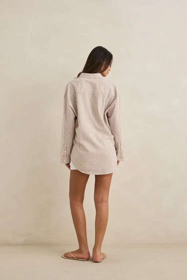 Rhythm Valley Stripe Oversized Shirt Tan