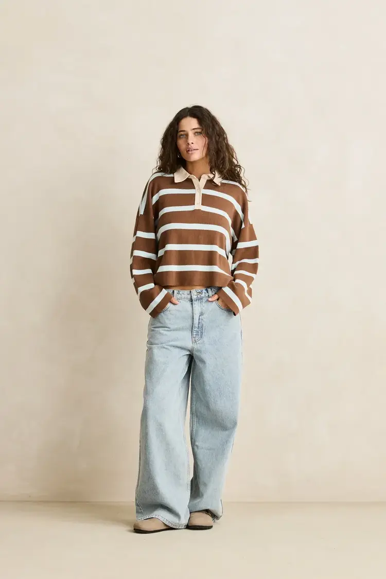 Rugby Polo Knit Sweater Brown