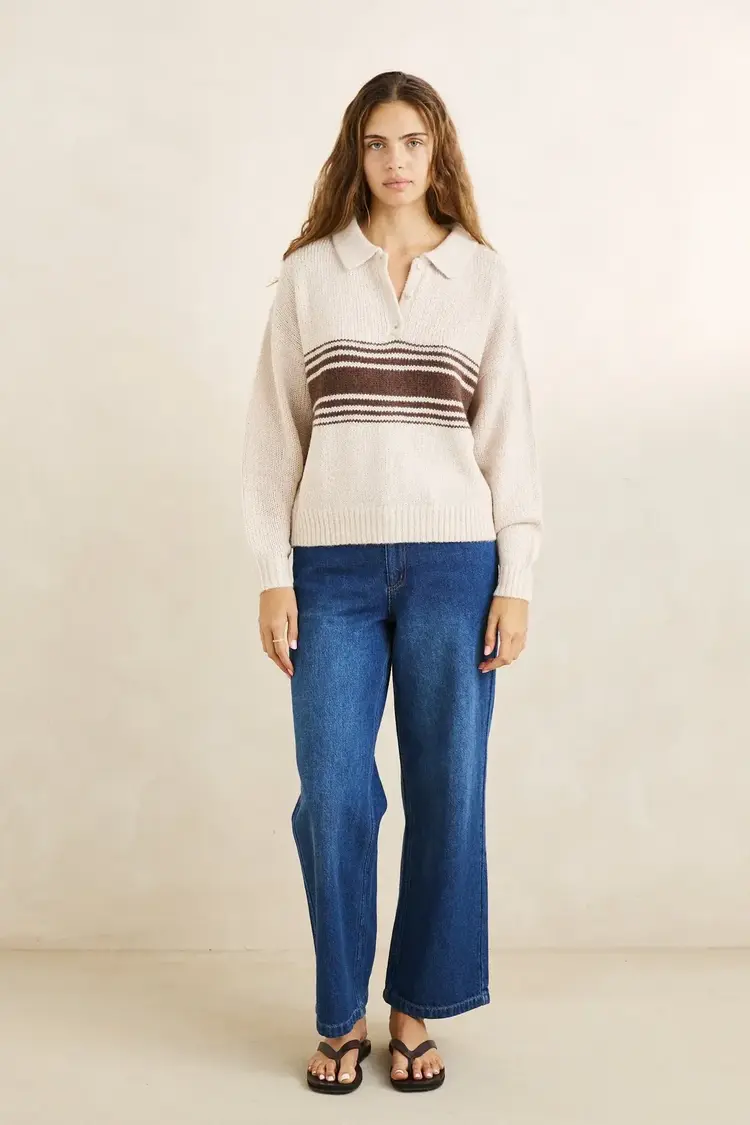 Strata Knit Collared Jumper Natural