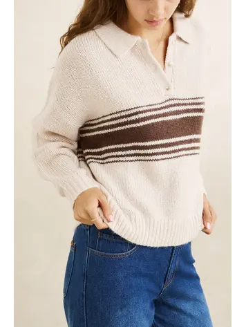 Strata Knit Collared Jumper Natural