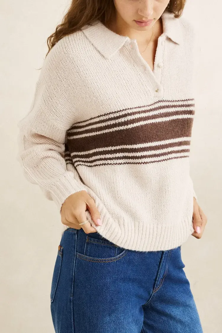 Strata Knit Collared Jumper Natural