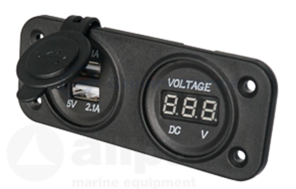 Allpa Waterdichte DC inbouw stekker 2x USB & 1x voltmeter (dubbel)