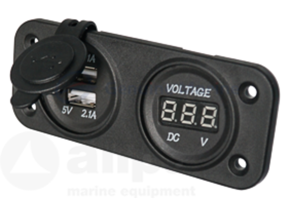 Allpa Waterdichte DC inbouw stekker  2x USB & 1x voltmeter (dubbel)