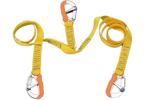 Allpa Lifeline model Hercules 2 met 3 RVS musketonhaken  L=2000mm + 1000mm  geel (CE EN1095)