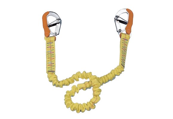 Allpa Elastische Lifeline met 2 RVS musketonhaken voor veiligheidsgordel  L=1000-1900mm  geel