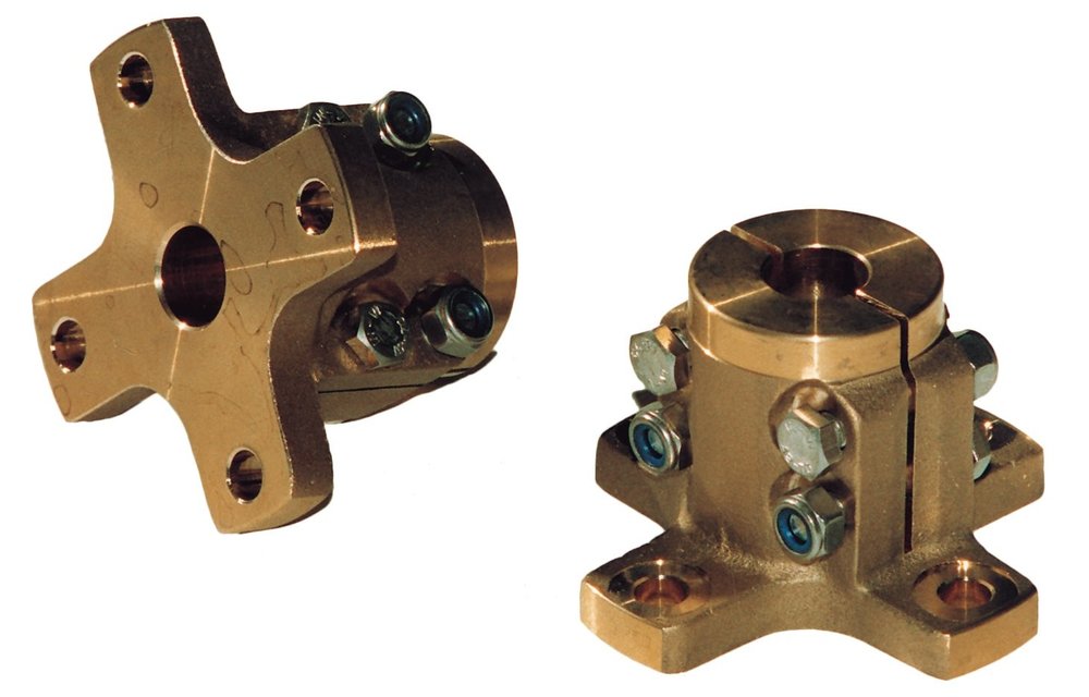 Allpa Bronzen klemflens (kruisvormig) voor Ø25mm-as  steek (C) Ø82 5mm  4x Ø10mm (E)