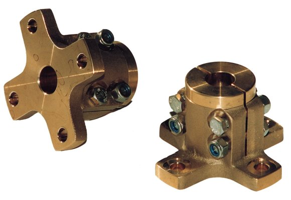 Allpa Bronzen klemflens (kruisvormig) voor Ø25mm-as  steek (C) Ø82 5mm  4x Ø10mm (E)