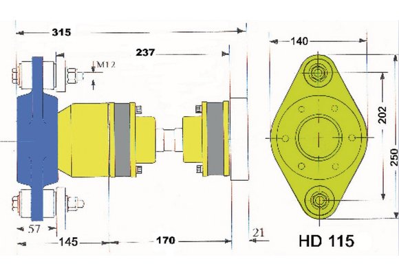 Model HD115L A-Flex homokinetische aandrijfset *