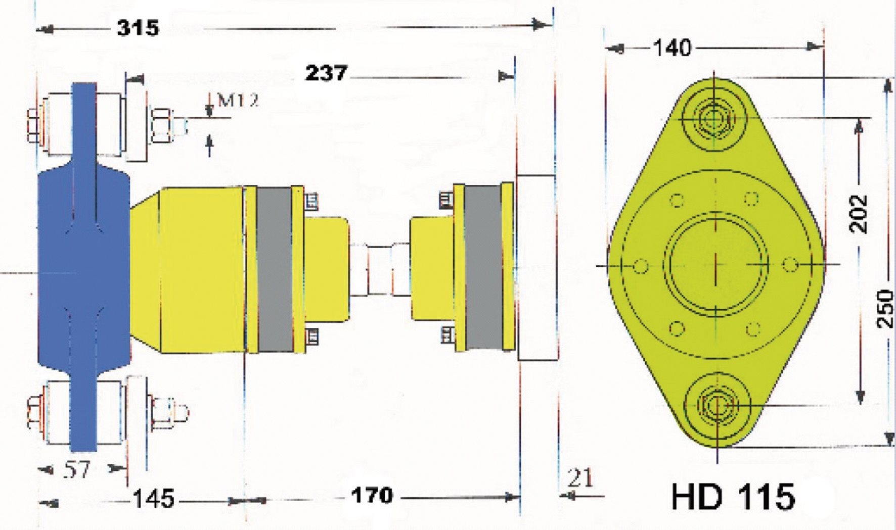 Model HD115L A-Flex homokinetische aandrijfset *