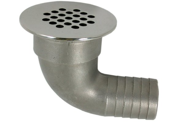 Allpa RVS afvoer 90º met rooster  afm. A=25mm  B=15mm  C=36mm  D=42mm