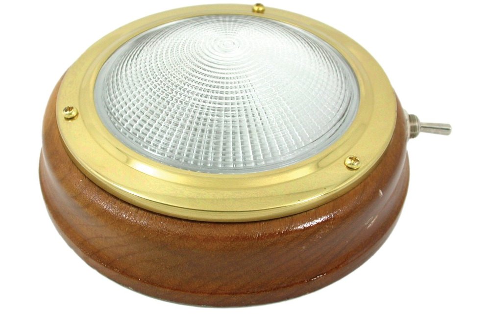 Allpa Messing Kajuitlamp met geribde lens teakhouten basis 12V/15W