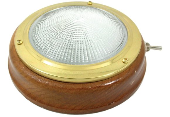Allpa Messing Kajuitlamp met geribde lens  teakhouten basis  12V/15W