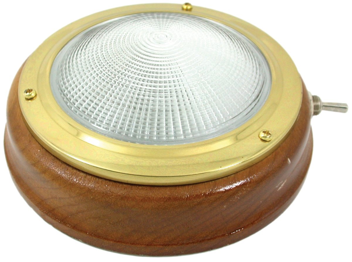 Allpa Messing Kajuitlamp met geribde lens teakhouten basis 12V/15W