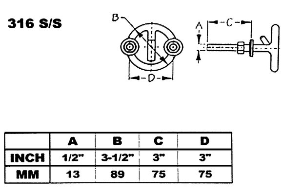 Allpa RVS waterskihaak/ring  materiaal Ø12mm  schroefdraad M10