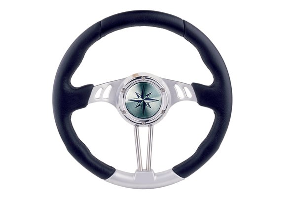 Allpa 3-Spaaks stuurwiel Seahawk zilver aluminium met zwarte polyurethaan rand  A= 350mm  B=90mm