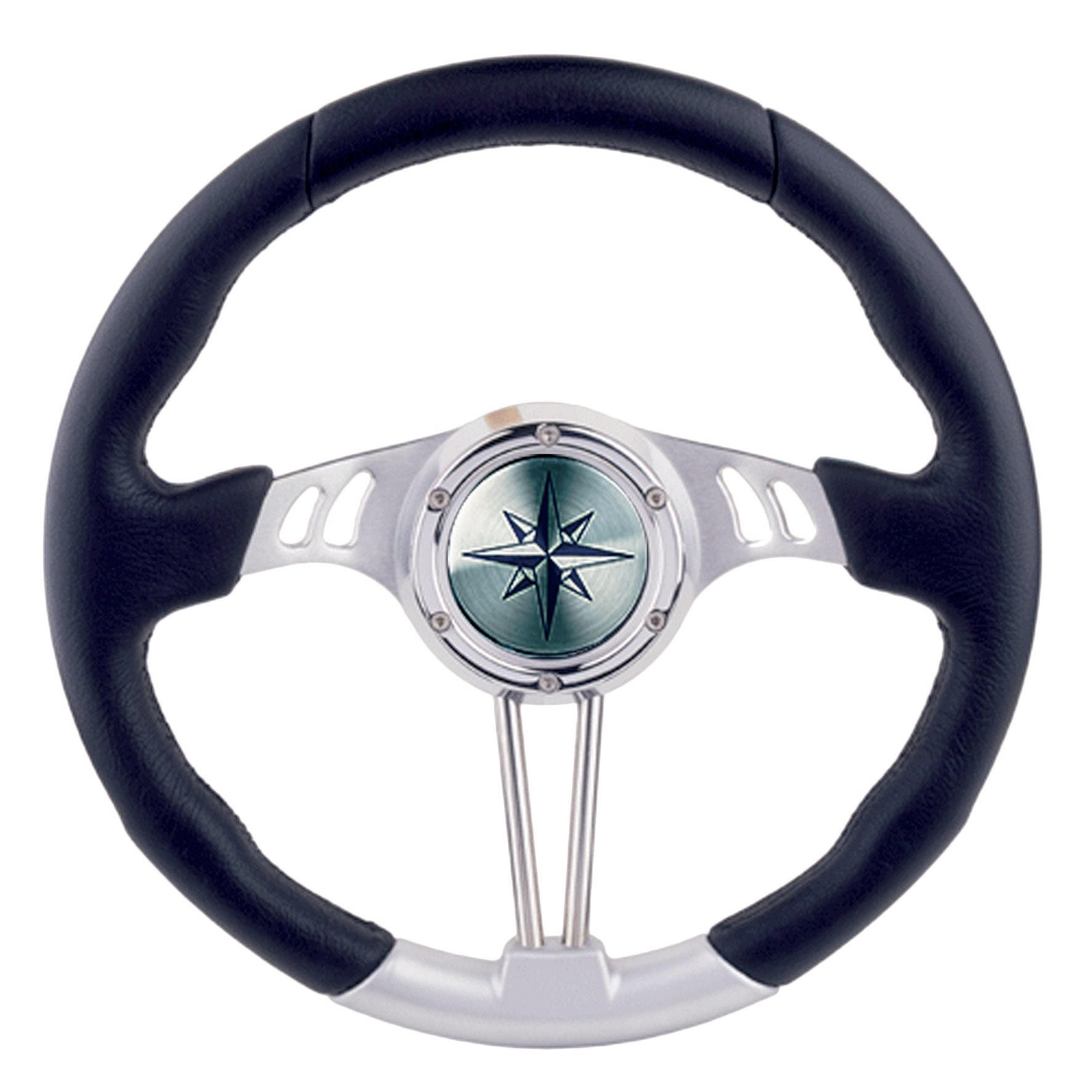 Allpa 3-Spaaks stuurwiel Seahawk zilver aluminium met zwarte polyurethaan rand  A= 350mm  B=90mm