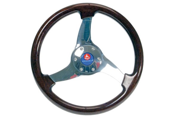 Allpa 3-Spaaks stuurwiel Elica RVS met mahoniehouten rand  A=350mm  B=95mm