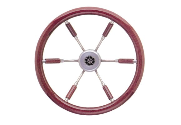 Allpa 6-Spaaks stuurwiel Leader Prestige RVS met mahoniehouten rand  A=390mm  B=100mm