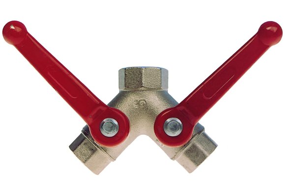 Allpa Messing-verchroomde 3-weg kogelkranen met dubbele uitloop F-Flow  1 x 3/4 x 3/4