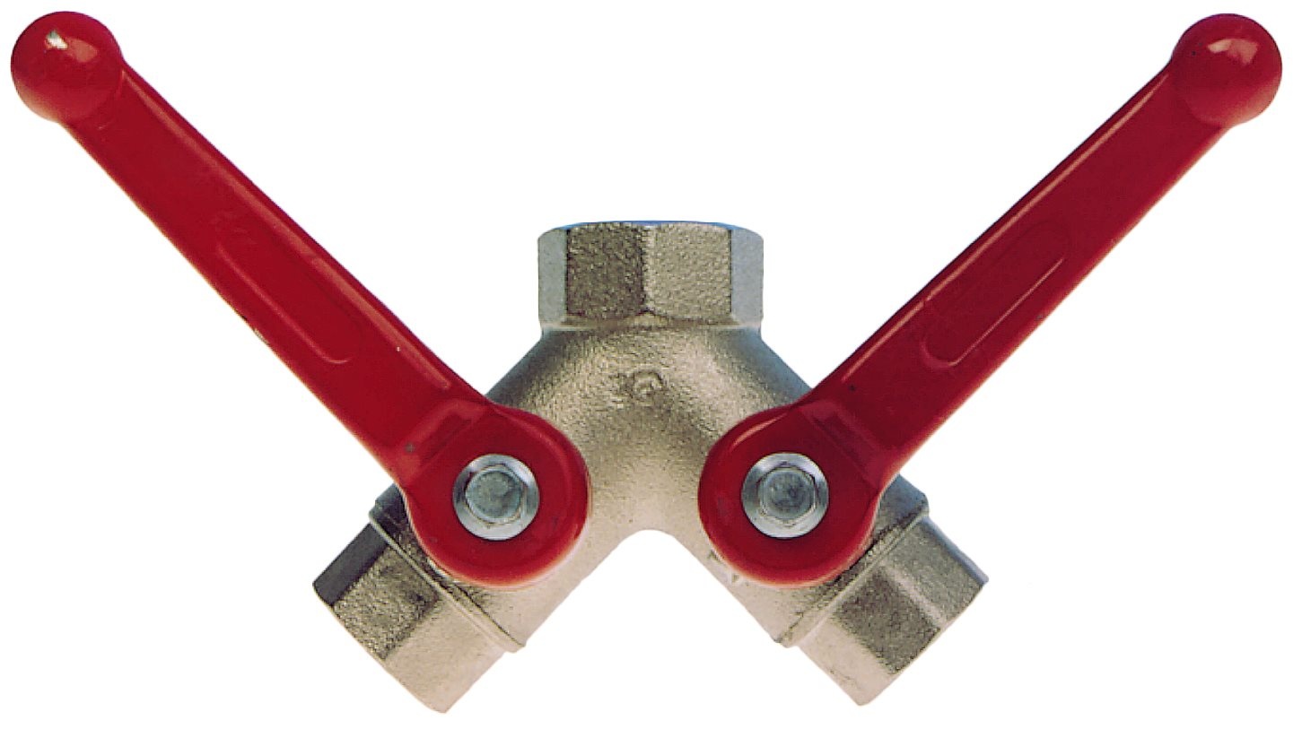 Allpa Messing-verchroomde 3-weg kogelkranen met dubbele uitloop F-Flow 1 x 3/4 x 3/4