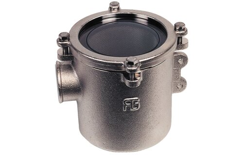 Brons-Vernikkeld koelwaterfilter (robuust) met RVS 316 zeef