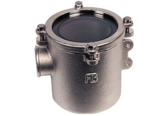 Brons-Vernikkeld koelwaterfilter (robuust) met RVS 316 zeef