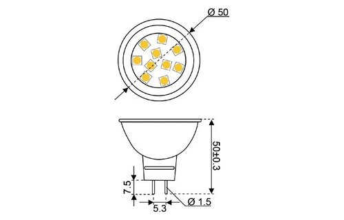 LED vervangingslamp 10xSMD - GU5.3 - 1.6 watt