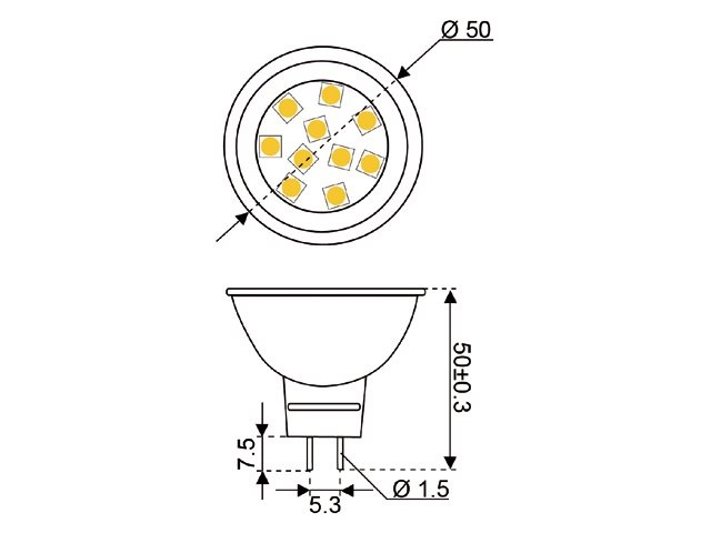 LED vervangingslamp 10xSMD - GU5.3 - 1.6 watt