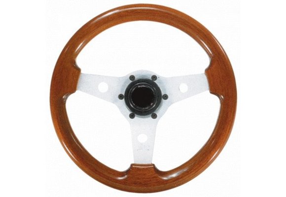 Allpa 3-Spaaks stuurwiel Imola zilver aluminium met mahoniehouten rand  31 cm