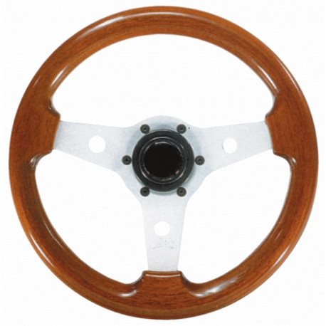 Allpa 3-Spaaks stuurwiel Imola zilver aluminium met mahoniehouten rand  31 cm