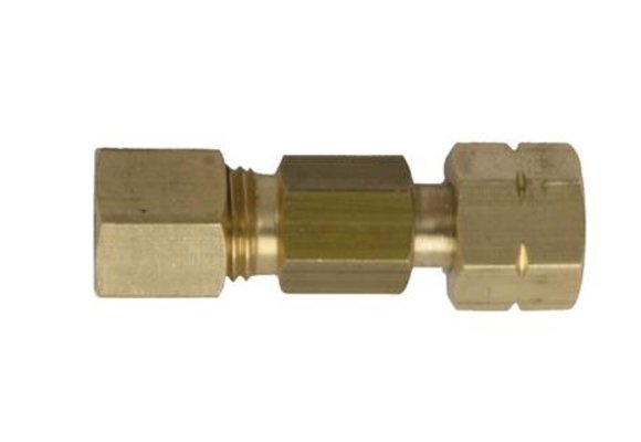 Messing koppelstuk recht met ¼" links binnendraad