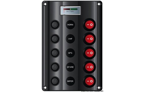 Allpa Kunststof schakelpaneel  12V  5-schakelaar & LED-indicators  Auto Fuse (1x5A  2x10A  2x15A
