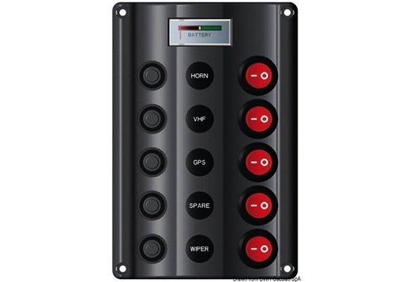 Allpa Kunststof schakelpaneel  12V  5-schakelaar & LED-indicators  Auto Fuse (1x5A  2x10A  2x15A